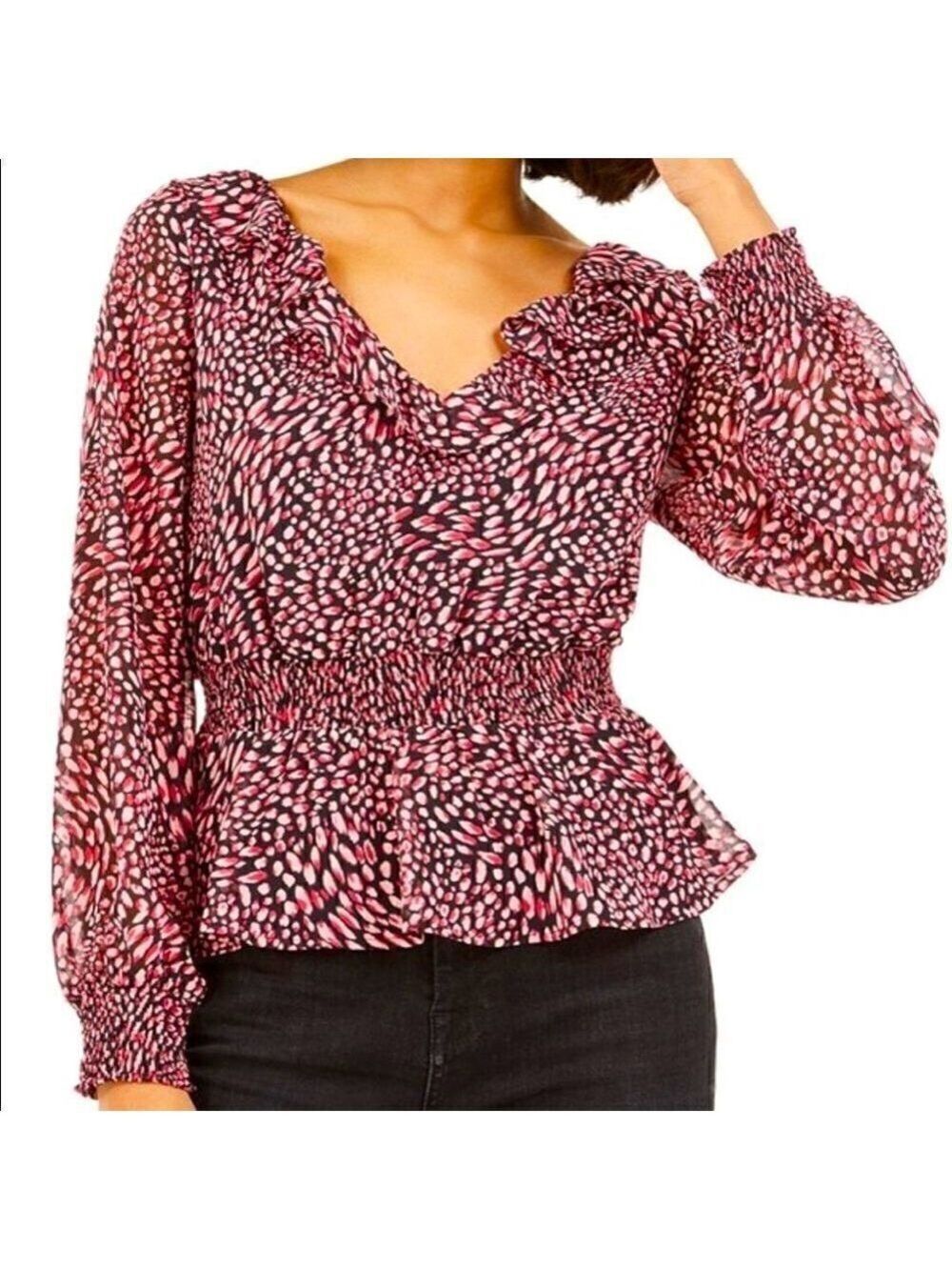 Bar III Red Leopard Peplum Top XS